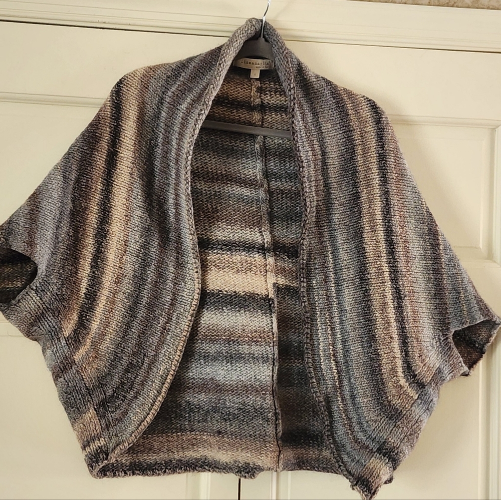 Lineamaglia Italy Wool Blend Striped Poncho Cape Cir Gray Knit Sweater.New Cond